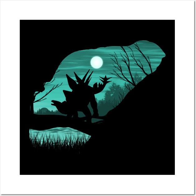 Stegausaur Sunset silhouette Wall Art by Meca-artwork